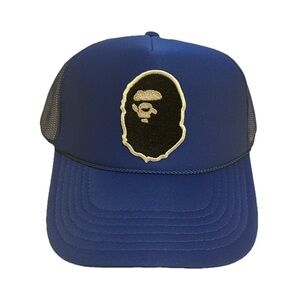 BAPE X OTTO ROYAL BLUE MONKEY VINTAGE TRUCKER HAT CAP NWT UNISEX NEW